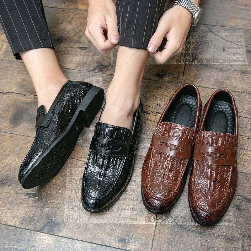 

Italiano Leather Casual Loafers Party Dress Shoes For Men Crocodile Skin Mans Dressing Shoe Footwear Sales Fashion Shoes Gents