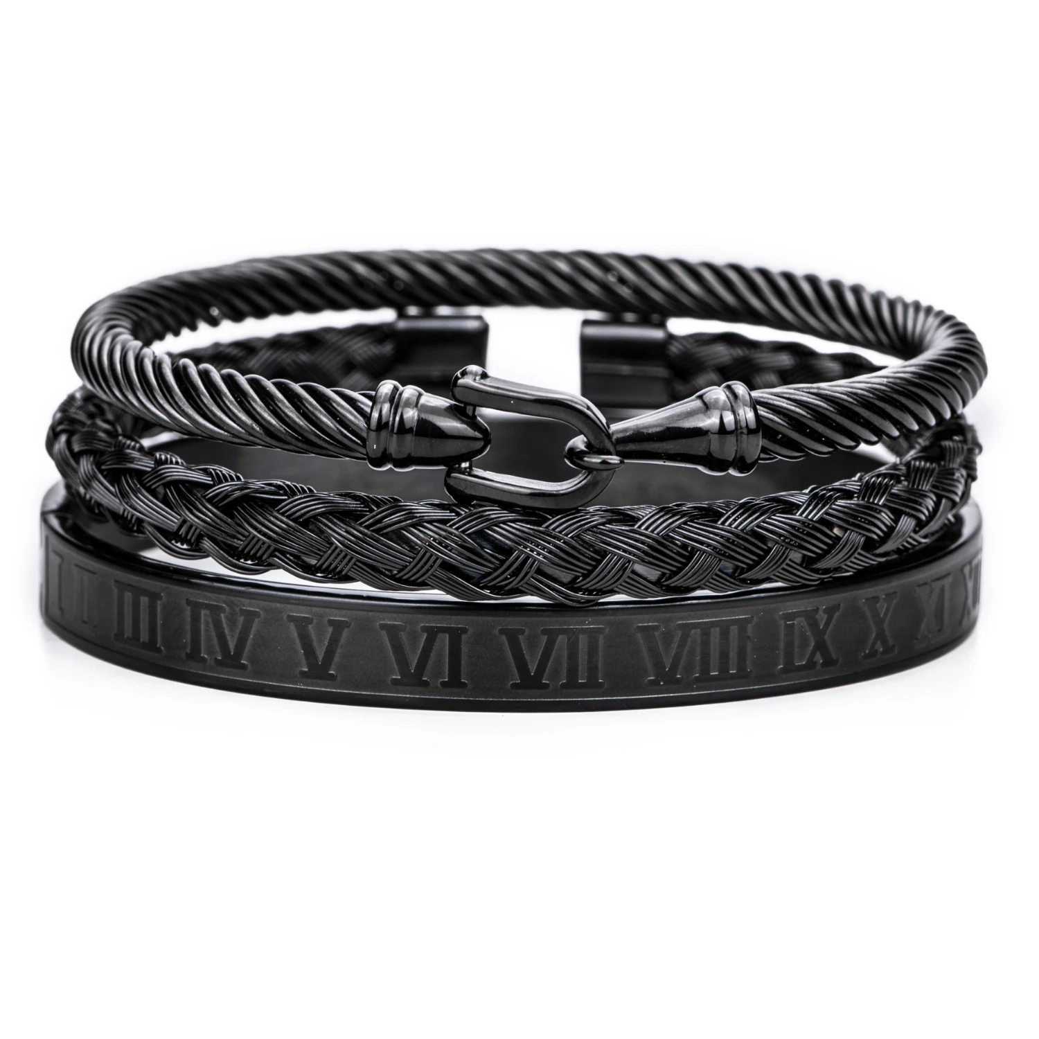3pcs/Set Royal Roman Bracelets Cable Wire Horseshoe Buckle Bangles For Men Stainless Steel Pulseiras  Jewelry Accessories