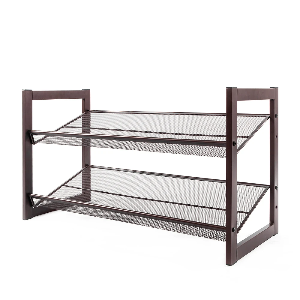 Shoe Rack Shelf Stand 2-Layer Iron Oblique Plane Chromeplate[US-W]