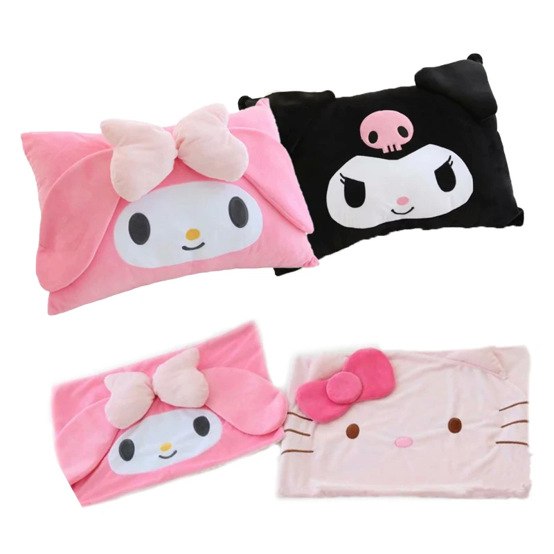 Cartoon Anime Hello Kittys Melody Kuromi Gemini Cute Plush Bilateral Thickening Pillow Case Kids Bedroom Decoration Holiday Gift