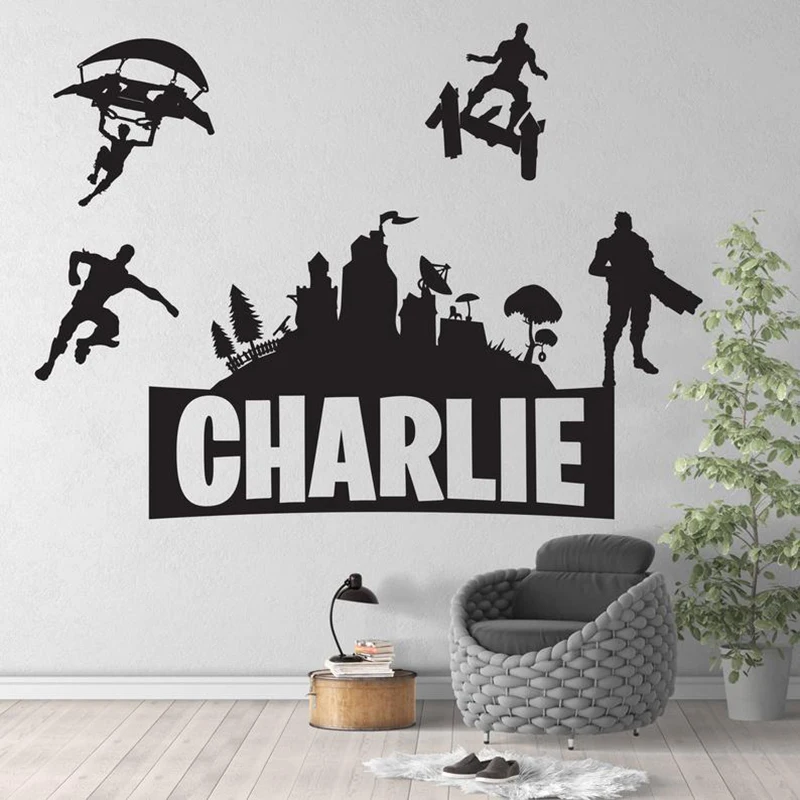 Aangepaste naam muurstickers jongens gaming kamer vinyl sticker kinderen slaapkamer muur decor gamer kamer decoratie accessoires kasteel