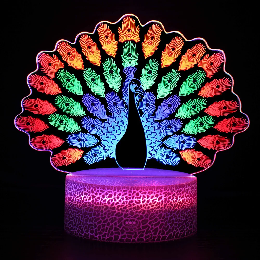 

3DLight 3Colors Change Led Night Light for Children Fariy Peacock Unicorn Nightlight Table Lamp for Xmas GiftsTouch Sensor LED