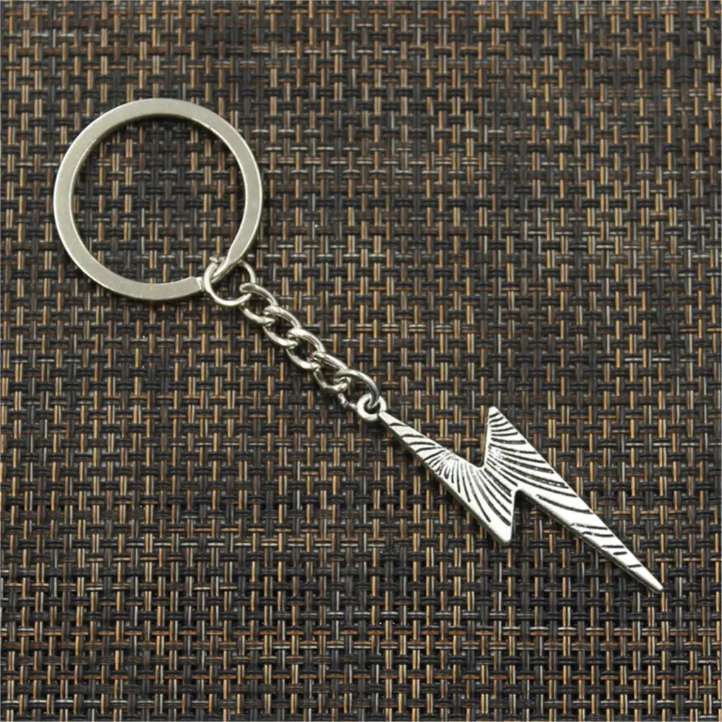 New Fashion Men 30mm Keychain DIY Metal Holder Chain Vintage Fulmination Lightning 50x14mm Silver Color Pendant Gift