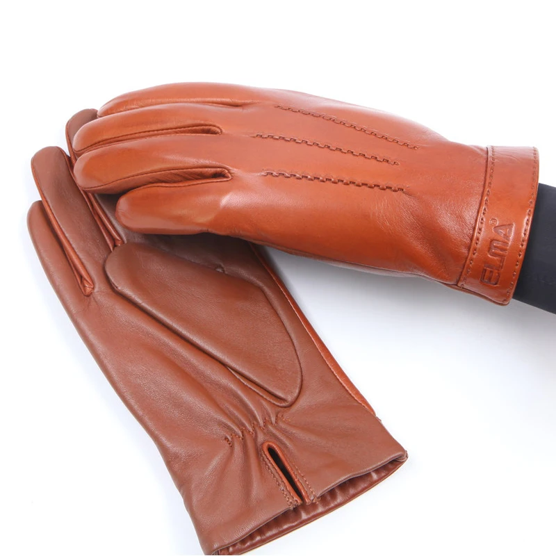 Autumn Winter Man's Real Leather Gloves Plus Velvet Warm Sheepskin Full palm Touchscreen Gloves For Driving Male EM021NC2