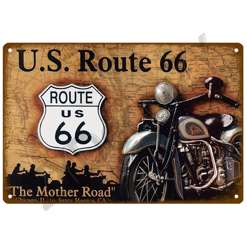 Route 66 Metal Sign House Plaque Metal Poster Tin Sign Plate Wall Posters Vintage Retro Aesthetic Room Decor Wall Art Decoration