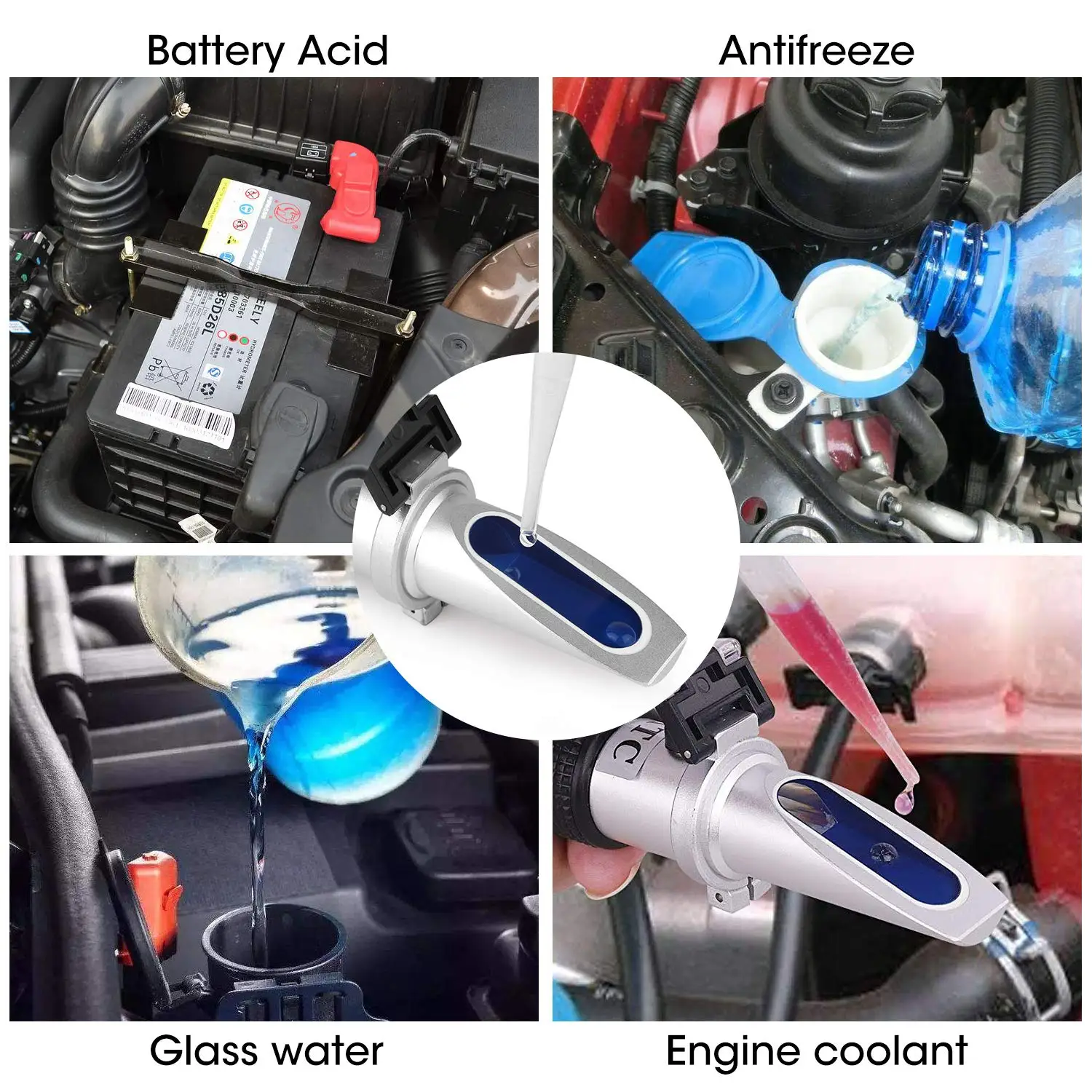 Antifreeze Refractometer 4-in-1 Car Coolant Tester Battery Refractometer for Fluid Condition Glycol Coolant Antifreeze Tester