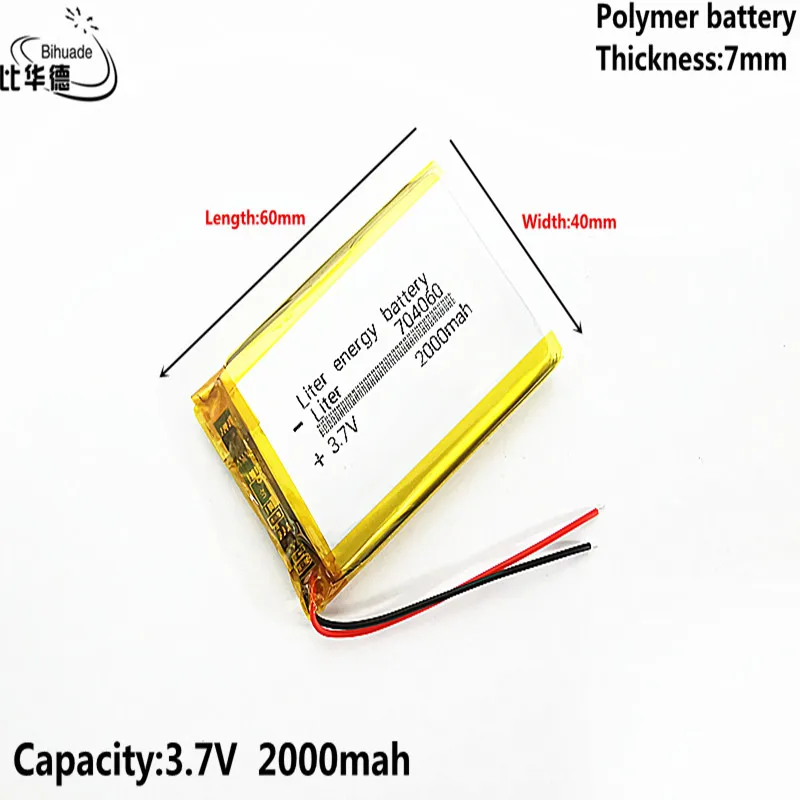 3.7V,2000mAH 704060 Polymer lithium ion / Li-ion battery for tablet pc BANK,GPS,mp3,mp4