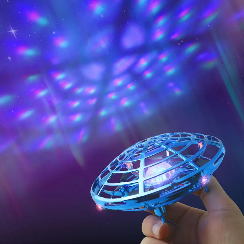 Mini Colorful UFO Drone With LED Light Blue Anti-collision Flying Five Induction Model Electronic Helicopter Gifts Toys for boys