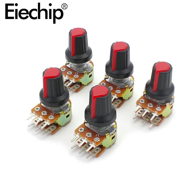 5 Sets WH148 1K 2K 5K 10K 20K 50K 100K 250K 500K 1M Ohm 15mm 6 Pin Linear Taper Rotary Potentiometer Resistor with AG2 knob cap