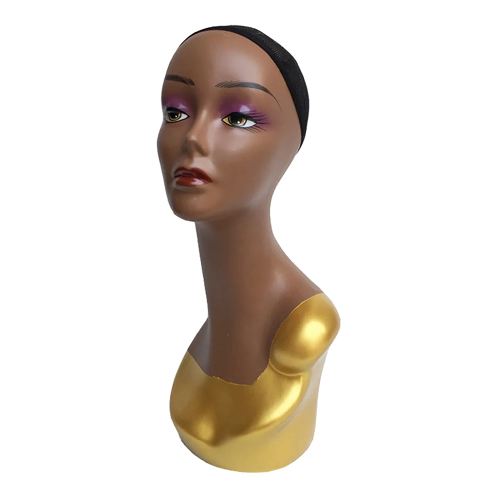 Tête de Mannequin Femme de 20 Pouces avec Maquillage Complet, pour Affichage Exécutif, Perruque, Chapeau, Bijoux, Poupées Féminines Chauves, Tête d'Entraînement