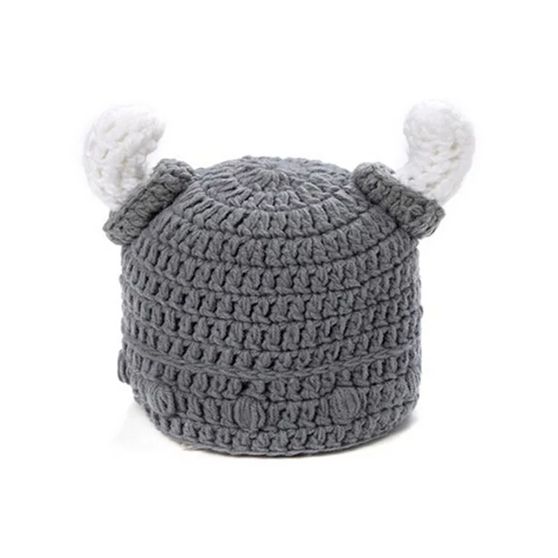 Funny Handmade Baby Kids Bonnet Crochet Winter Hat Cartoon Children Toddler Viking Horns Knitted Hat Xmas Gift