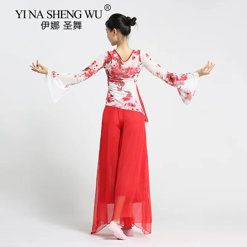 Classical Dance Clothing Body Rhyme Practice Clothes Gauze Clothing Art Test Trumpet Sleeve Plum Blossom Elegant National Top