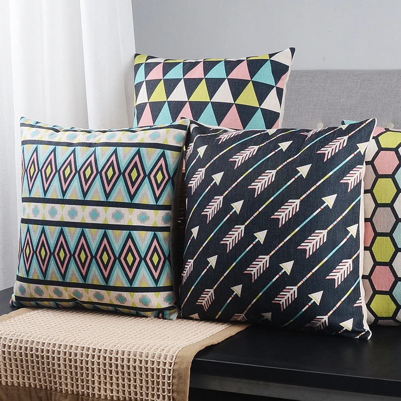 Free Shipping!Colorful geometric square throw pillow/almofadas case 45x45 53x53,unusual trend abstract cushion cover home decore