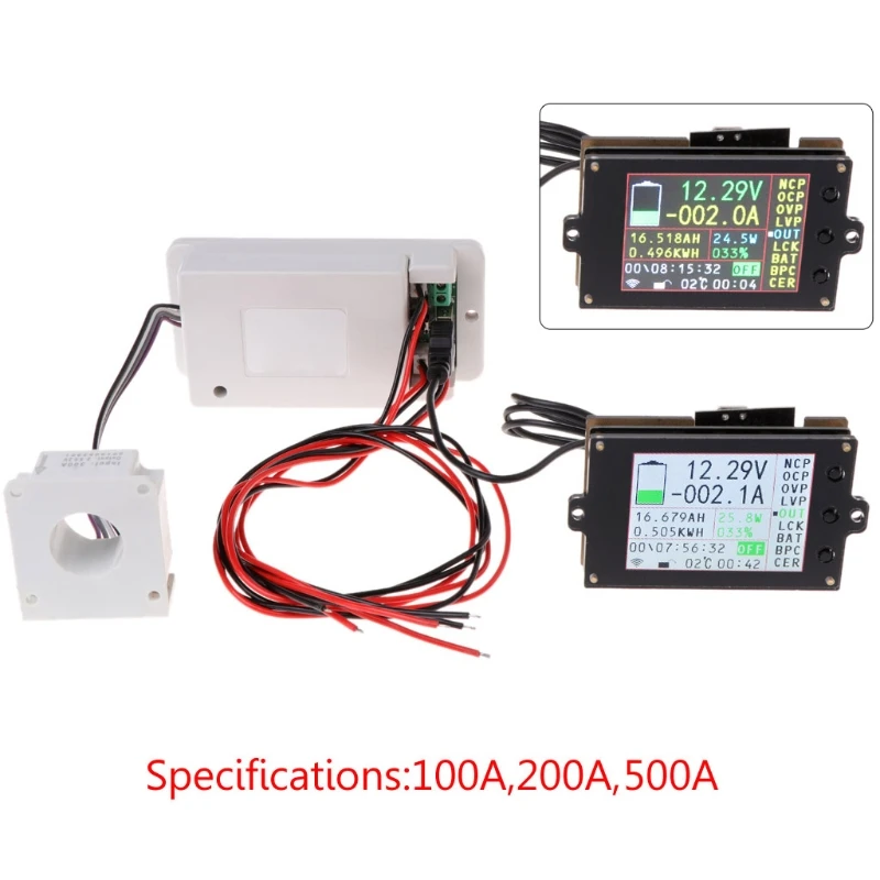 500V 100A 200A 500A Wireless Voltmeter Ammeter Coulometer Battery Power Meter