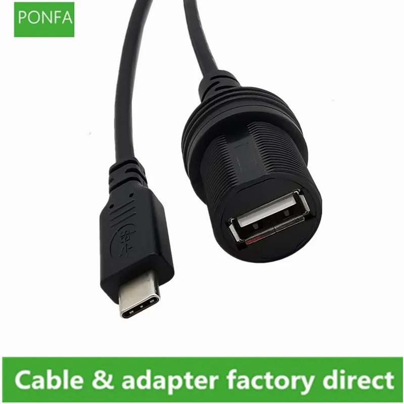 USB C إلى USB 2.0 محول Type-C OTG كابل AUX فلوش لوحة جبل كابل لسيارة شاحنة قارب دراجة نارية لوحة القيادة 0.3 متر