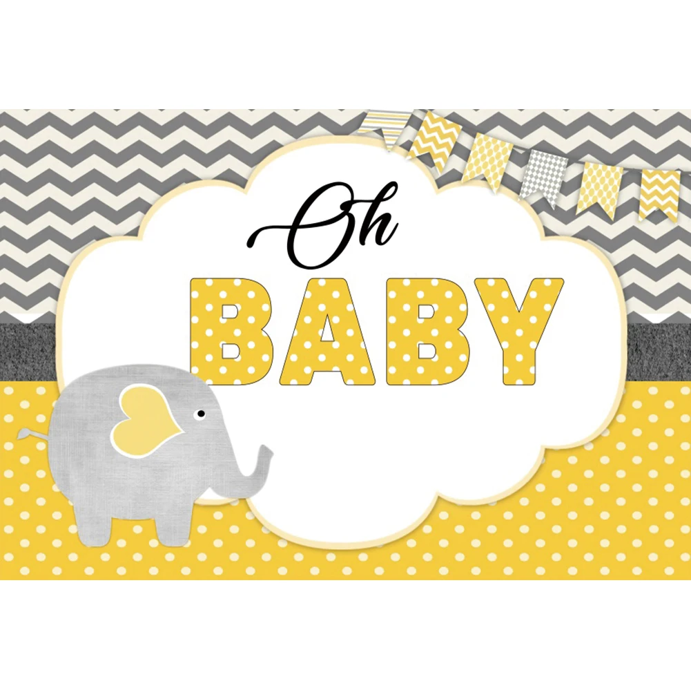 Laeacco การ์ตูนช้างเด็กวันเกิดพื้นหลังแบนเนอร์สีเหลือง Dot Polka ภาพที่กำหนดเองถ่ายภาพฉากหลัง
