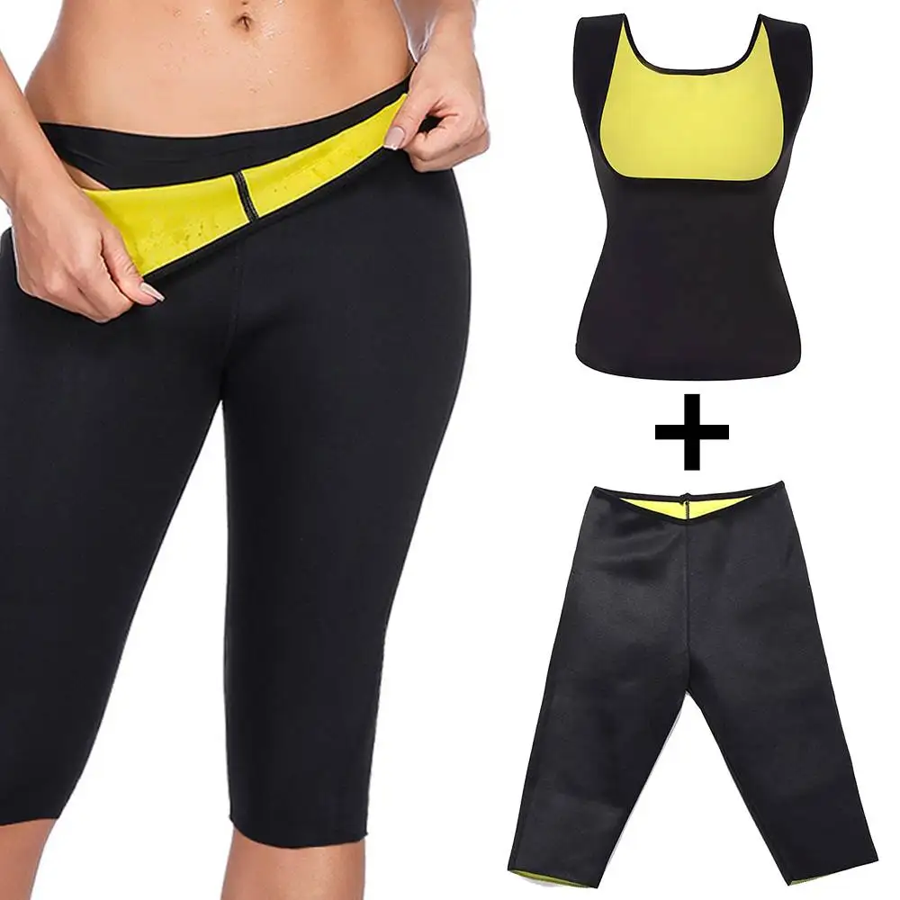 Women Neoprene Body Shaper Sweat Sauna Suit Waist Trainer Tank Top + Slimming Pant Corset Shapewear for Weight Loss Fitness