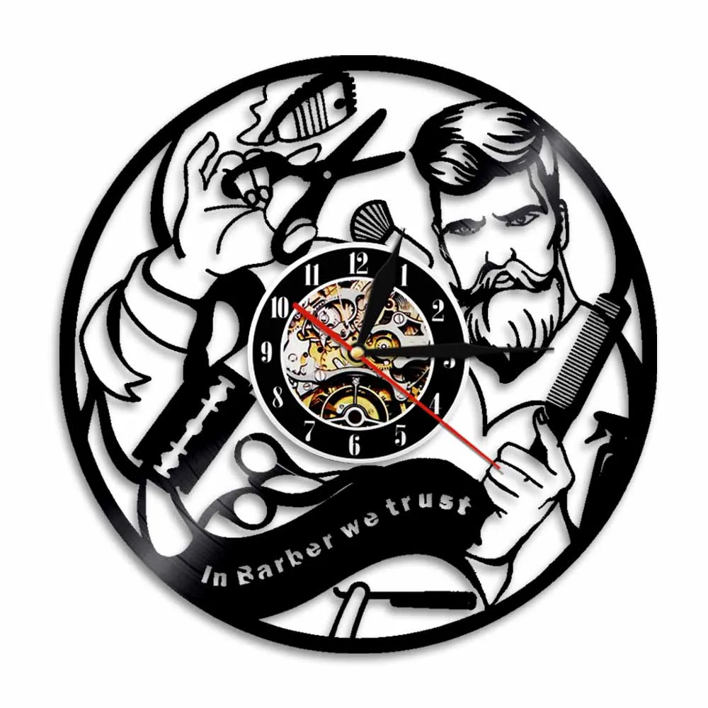 Hairdresser Decorative Wall Clock Personality Vinyl Record 3D Hanging Watch Modern Art Decor For Barber Shop Beauty Salon