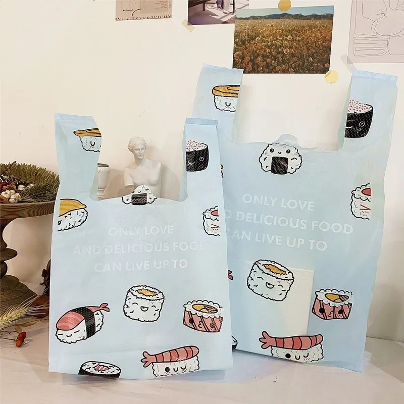 50Pcs Light Blue Sushi Plastic Bag Thickened Flexible Strong  Bento Food Baking Packaging Vest Type Portable Gift Shopping Bags