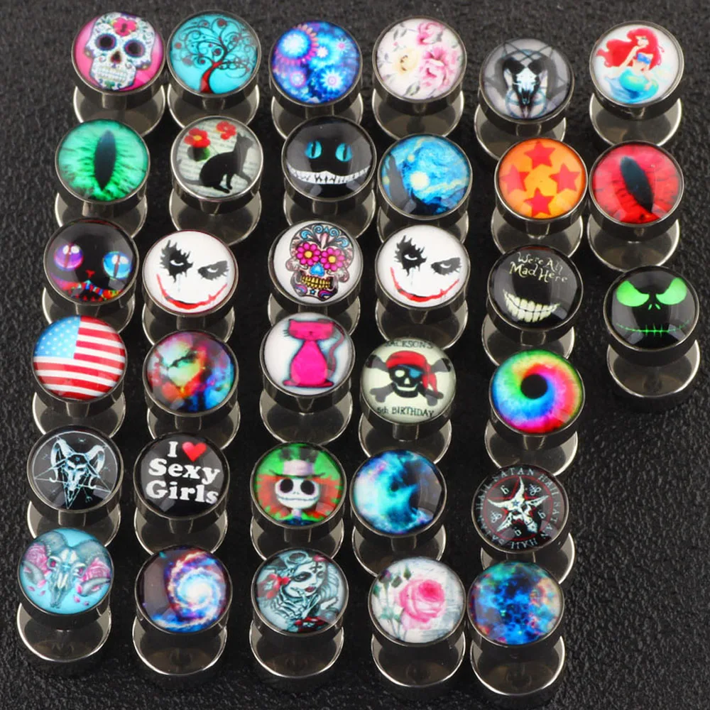 Rock fake ear gauges plugs and tunnels fake piercing expander stretcher cheater ear stud barbell for men women