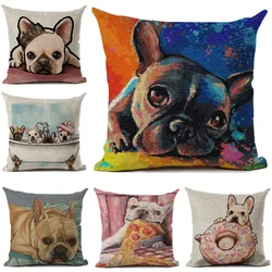 Funny French Bulldog Printed Linen Cushion Cover Home Decoration Pillow Case Living Room Decor Throw Pillows 45x45cm
