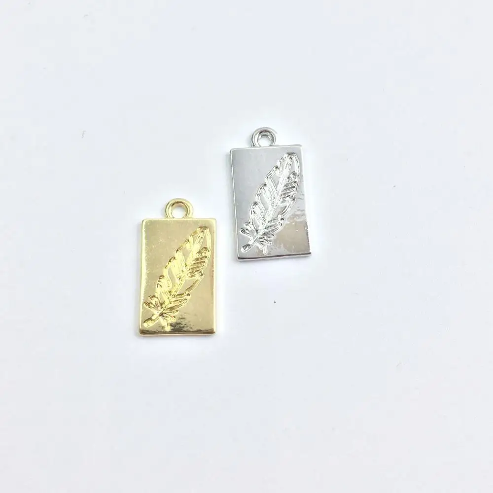 Eruifa 20Pcs 10*16mm Feather Print Zinc Alloy Charms Pendant Jewelry DIY Handmade 2 Colors