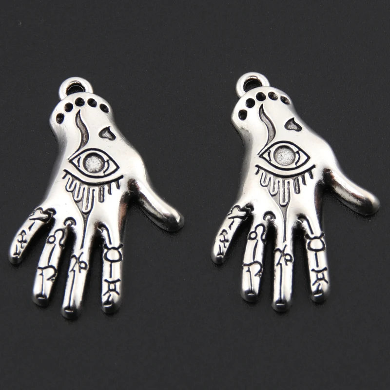 15pcs Silver Color 31x21mm Skull Eye Hand Charms Bloodcurdling Gothic Palm Pendant Halloween GIfts Fit DIY Jewelry Accessorie