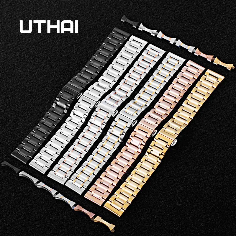 UTHAI S11 Metal Watchbands Bracelet 14-22mm watch strap Fashion Silver Solid Stainless Steel Luxury 22mm Watch Band Strap