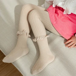 Collant per bambini in pizzo a coste di cotone per bambini primavera ragazza collant lavorati a maglia bambino pantaloni morbidi carini accessori appiccicosi per bambini coreani