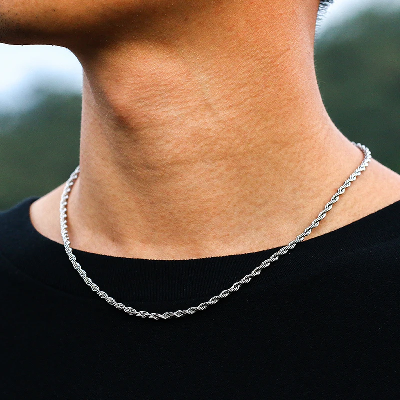 3mm Cuban Chain Rope Chain Stainless Steel Classical  Necklace Mens Women Chains Around The Neck Gold Silver Color Necklace