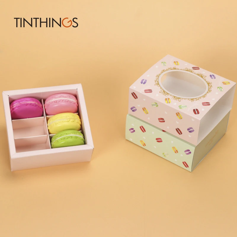 20pcs Macaron Cake Box Window 6 Grid Chocolate Candy Cookies Pastry Food Package wedding Party Birthday Gift Packaging Box