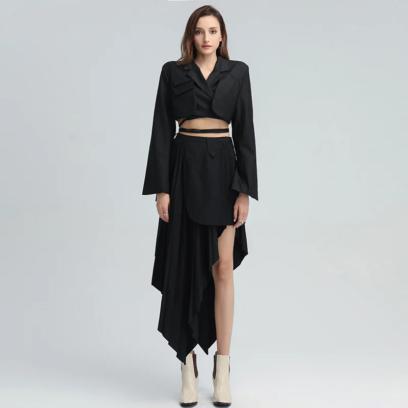 TWOTWINSTYLE Irregular Hem Skirt For Women High Waist Patchwork Pleated Plus Size Loose A Line Skirts Female 2020 Fashion Style