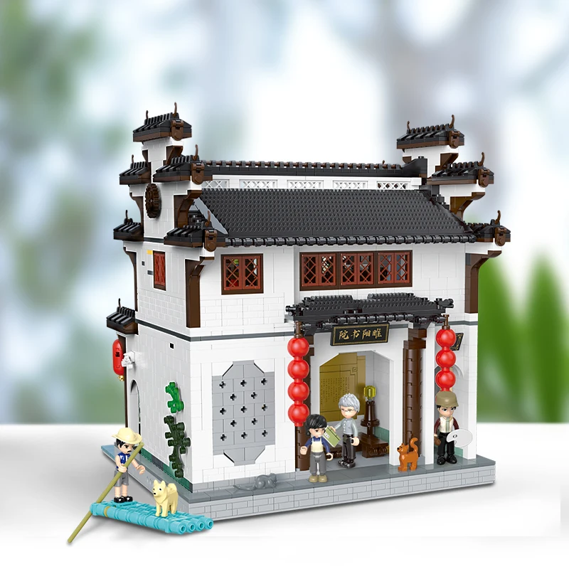 Zhonghua Street Series Jiangnan Water Town MOC Bricks Toys Inn Library Tea House Building Model Blocks Compatible With LEGO