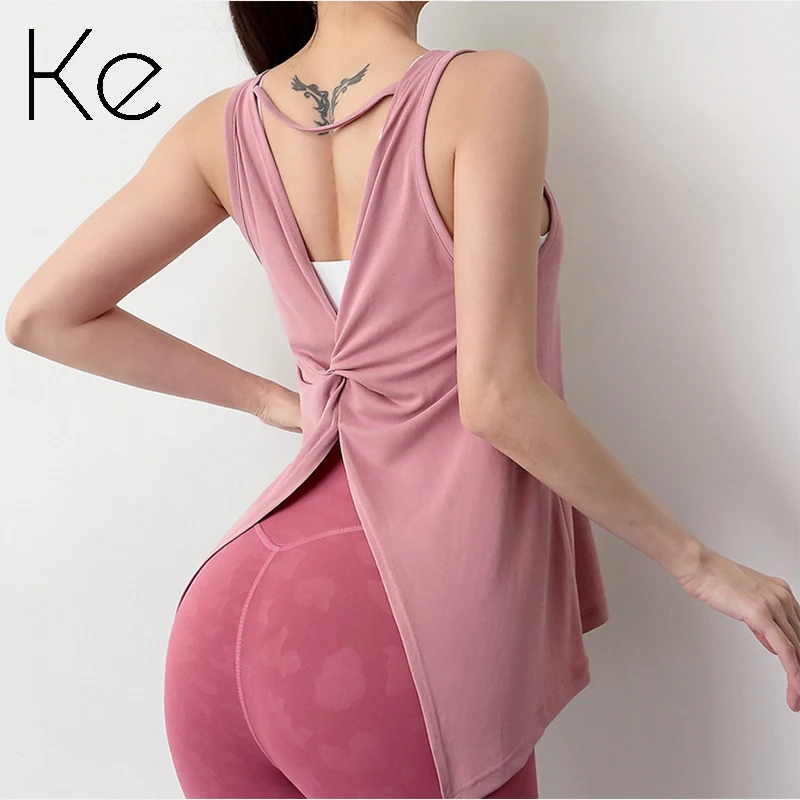 

KE588 Fitness training clothes women loose and thin gym sports vest running quick-drying T-shirt yoga clothes sexy top