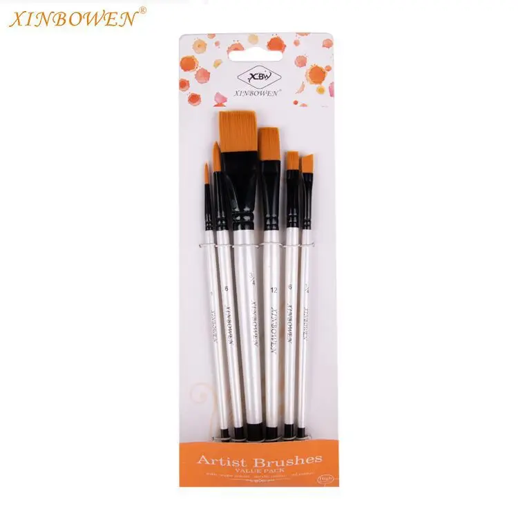 6Pcs/Set Watercolor Wooden Handle Paint Brushes Different Shape Plain Pointed Tip Nylon Hair Painting Brush Set Art Supplies