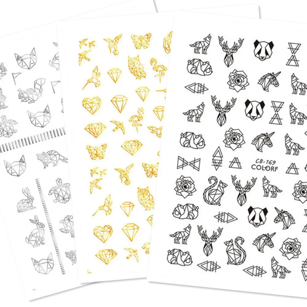 

Newest Cartoon Black Gold Silver Design Self Adhesive Decal Stamping DIY Decoration Tips Nail Art Sticker CB169 170 171