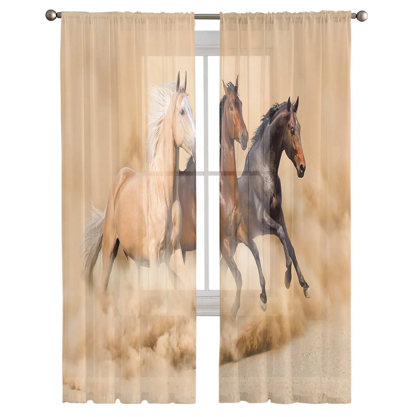 Running Horse Animal Window Treatment Tulle Modern Sheer Curtains for Kitchen Living Room the Bedroom Curtains Decoration