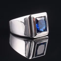 Classic 925 Sterling Silver 6 carat Square Blue Sapphire Rings Eternal Cocktail Wedding ring for Men Women jewelry boy Size 8-13