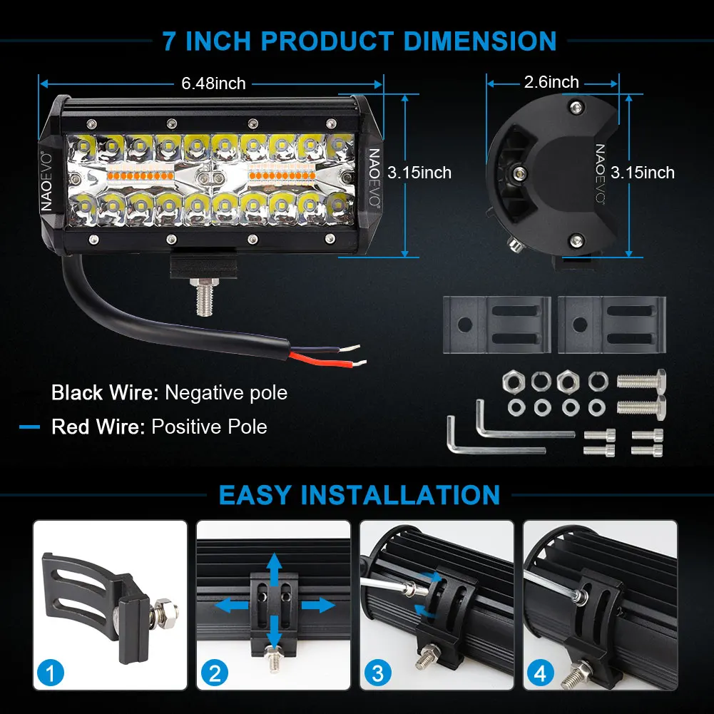 NAOEVO 오프로드 LED 바 라이트 콤보 빔 LED 작업 램프, 니바 라다 4x4 트럭 ATV 액세서리, 운전 안개, 7 인치, 240W, 12V, 24V