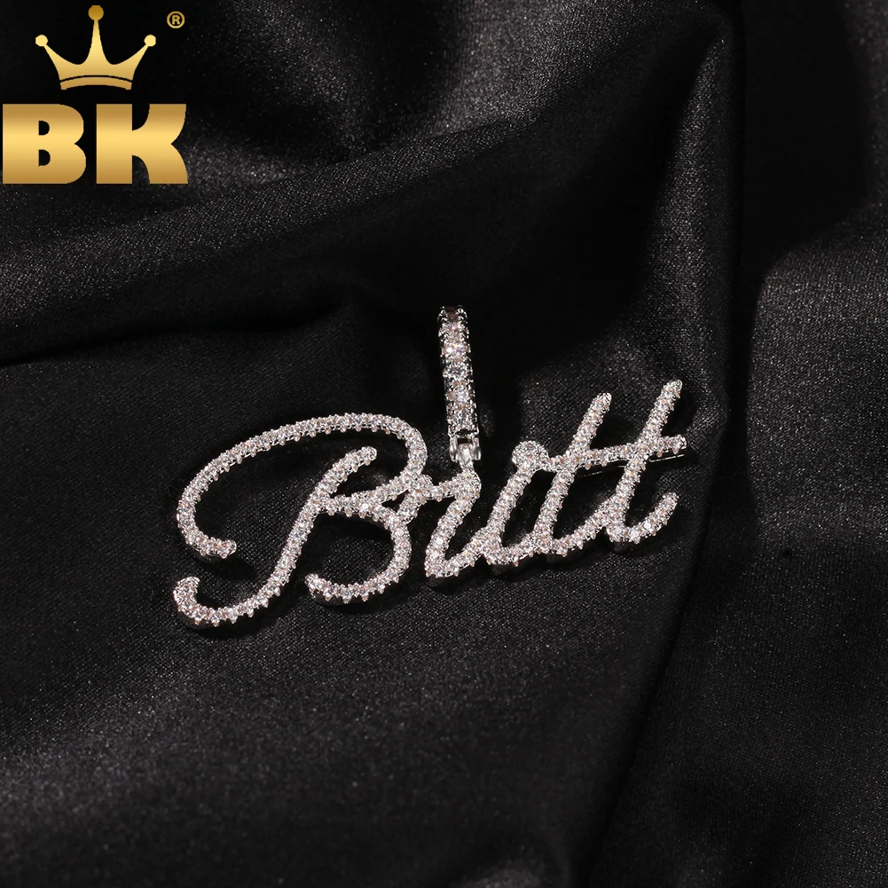 THE BLING KING personalizzato nuovo stile sottile corsivo lettere ciondolo catena da Tennis oro fatto a mano fiore carattere semplice gioielli Hiphop