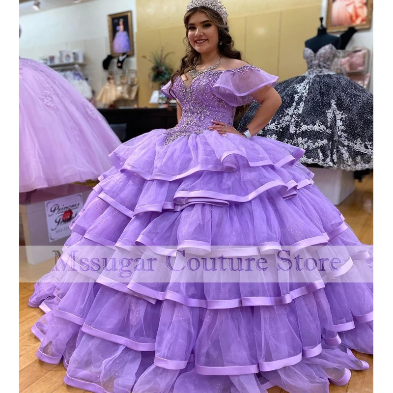 2022 Purple Vestidos Quinceanera Dresses Sweetheart Beading Applique Ball Gown Dress Robes De Soirée