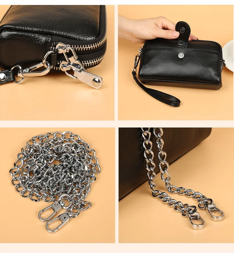 Genuine Leather Ladies Clutch Purses Long Women Wallet Zipper Wrist Bag Female Coin Purse Mobile Phone Bag chain Crossbody bags