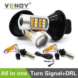 1set Canbus Car LED Turn Signal Light+Daytime Running Light Dual Mode Auto DRL Bulb Lamp WY21W W21W T20 PY21W BAU15S P21W BA15S