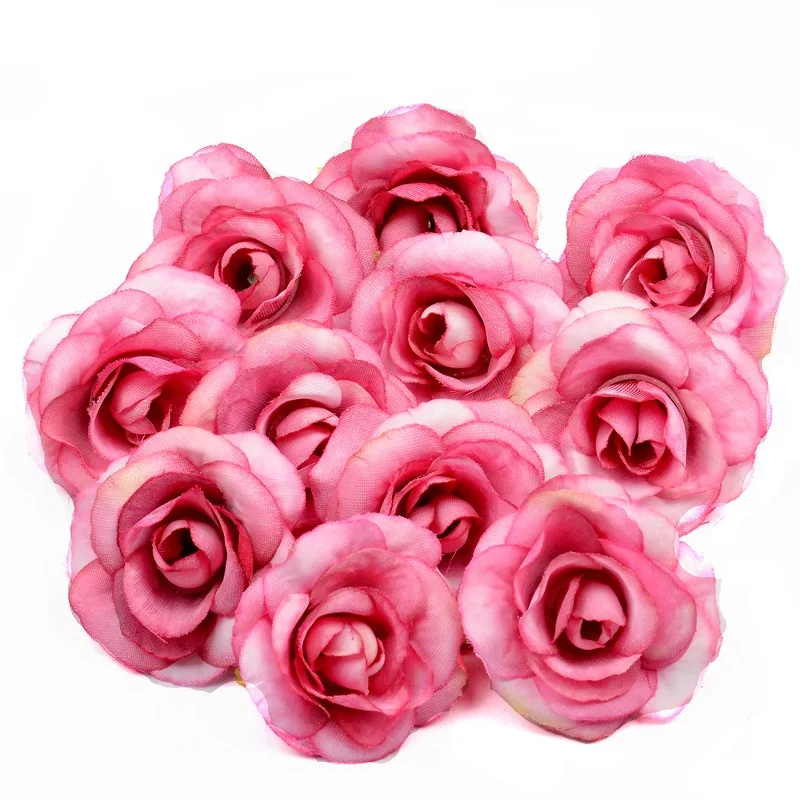 10PCS 4.5cm Mini Artificial Silk Rose Flower Heads For Home Wedding Decoration Wreath Gift Box Craft DIY Scrapbook Fake Flowers