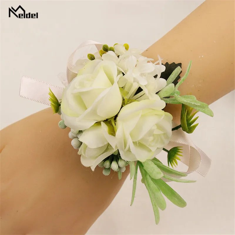 

White Rose Wedding Wrist Corsage Bridesmaid Sisters Bracelet Flowers Man Witness Buttonhole Suit Accessories broche mariage