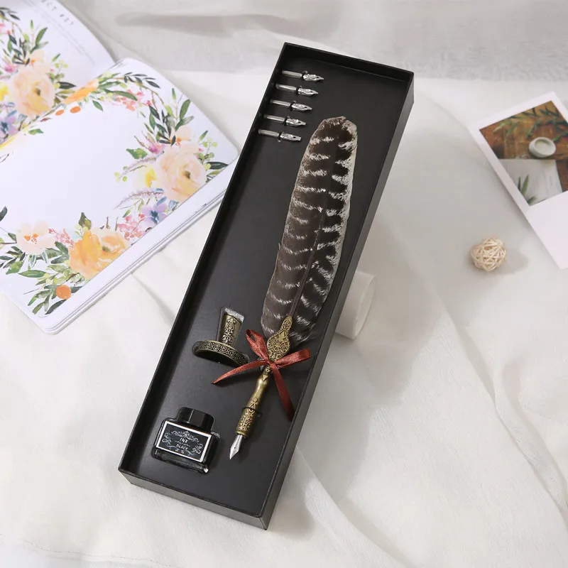 European Retro Ink Set Gift Box Big Feather Pen Birthday Gift Valentine's Day Gift Business Gift Fountain PenFountain Pens