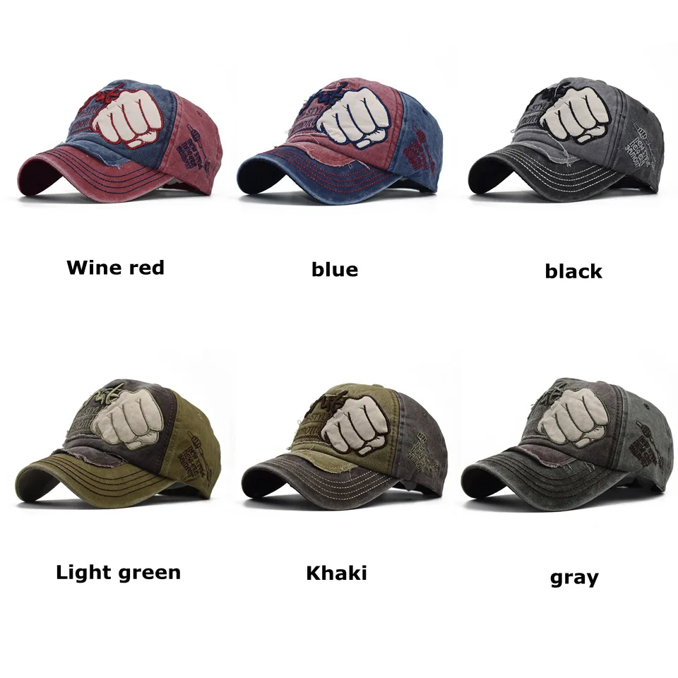 New Washed Cotton Baseball Cap Women Splicing Embroidery Fist Snapback Hat For Men Casquette Homme Gorras Bone Cap For Women