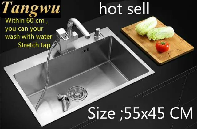 

Free shipping kitchen manual sink single trough 304 stainless steel hot sell 550x450 MM