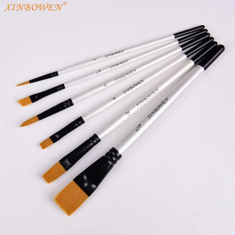 6Pcs/Set Watercolor Wooden Handle Paint Brushes Different Shape Plain Pointed Tip Nylon Hair Painting Brush Set Art Supplies