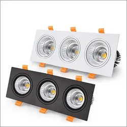 Drie Kop Cob Led Downlight, Dimbare Vierkante Schijnwerper, Binnenverlichting, 3X7W, 3X10W, 3X12W, 3X15W, Ac85 ~ 265V